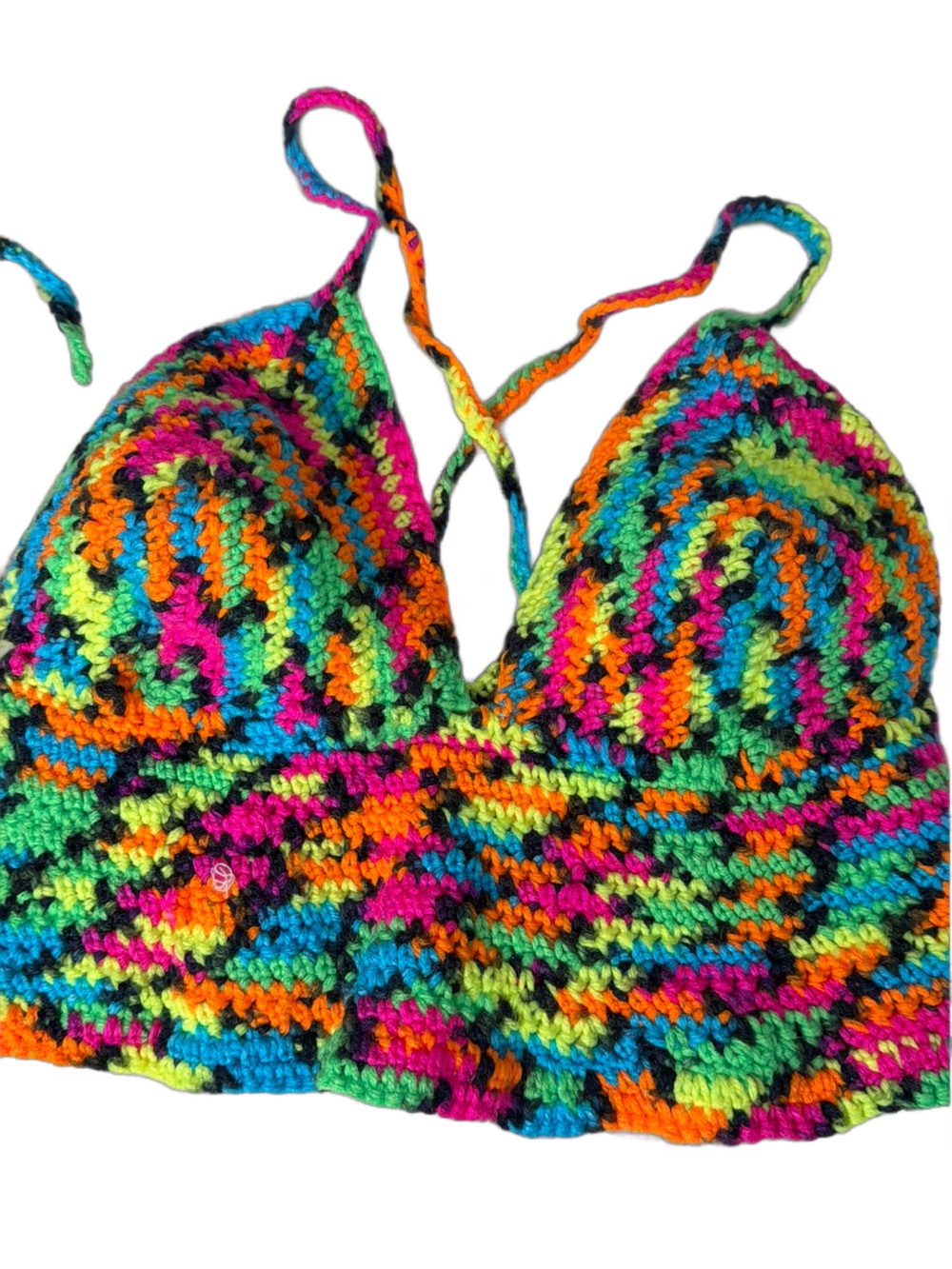 Hand Crafted Neon Crochet Triangle Tank Top - Pink Green Blue Orange